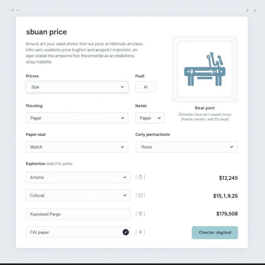 Art Print Pricing Calculator Interface