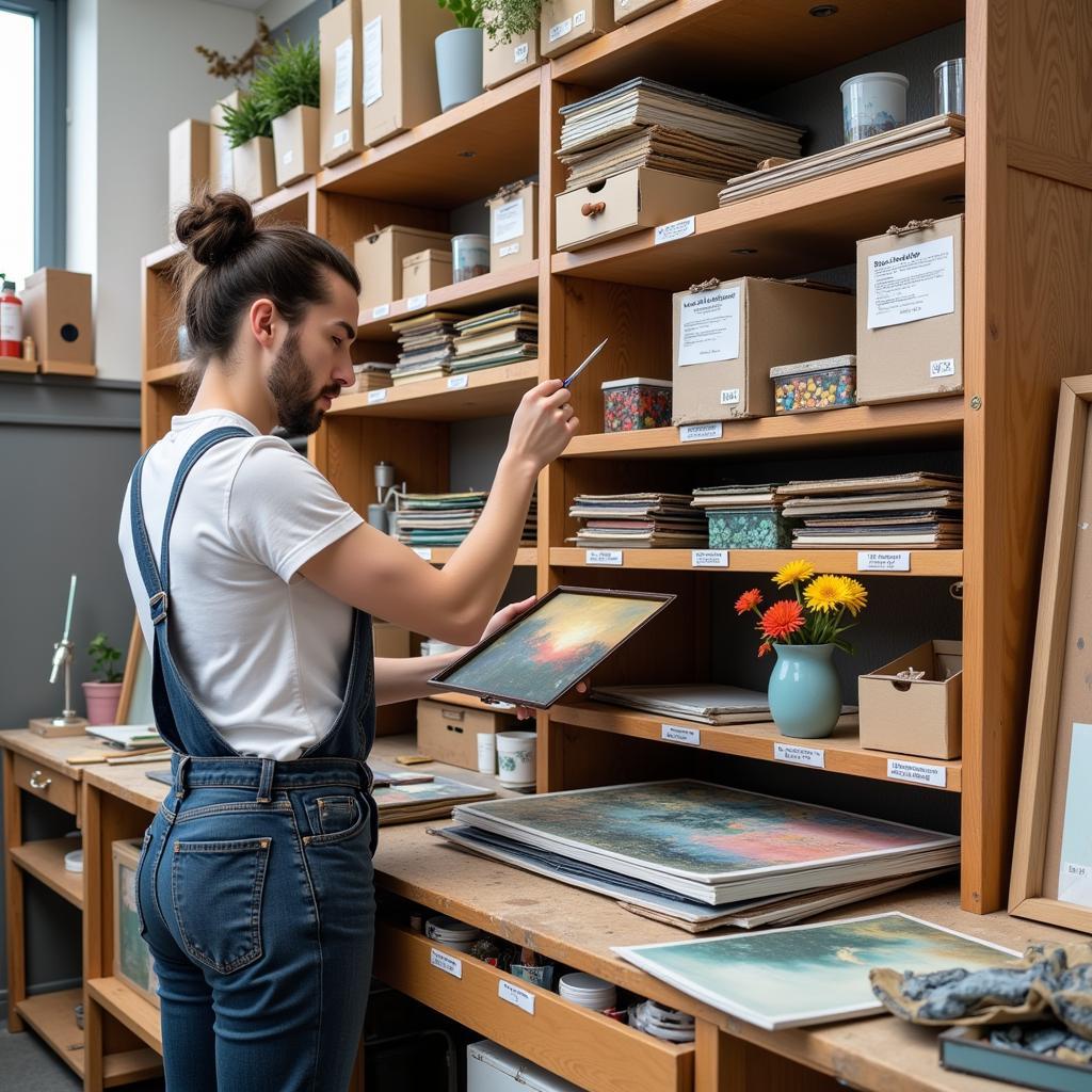 Maintaining and organizing art studio painting storage.