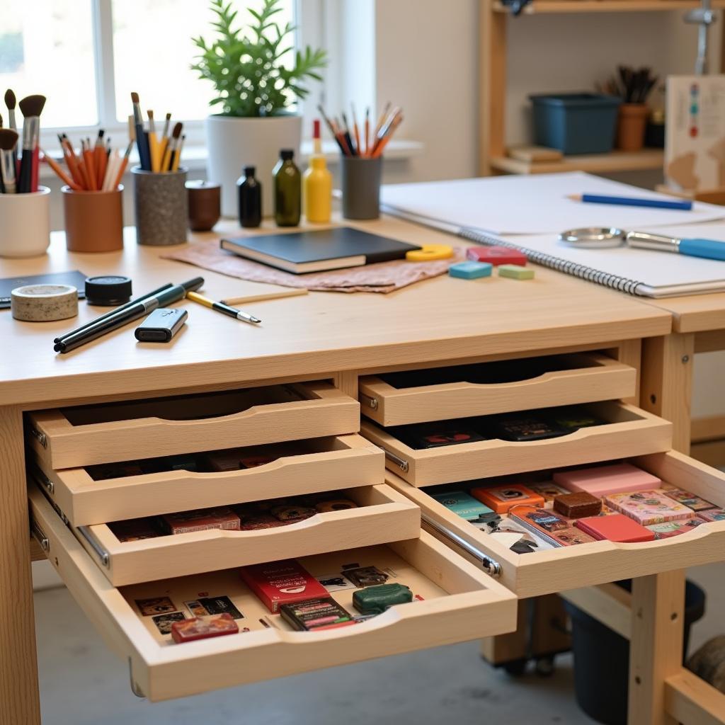 Art Studio Table with Drawers and Shelves