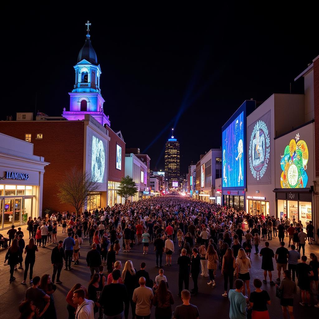 Downtown Raleigh Light Display during Art Walk