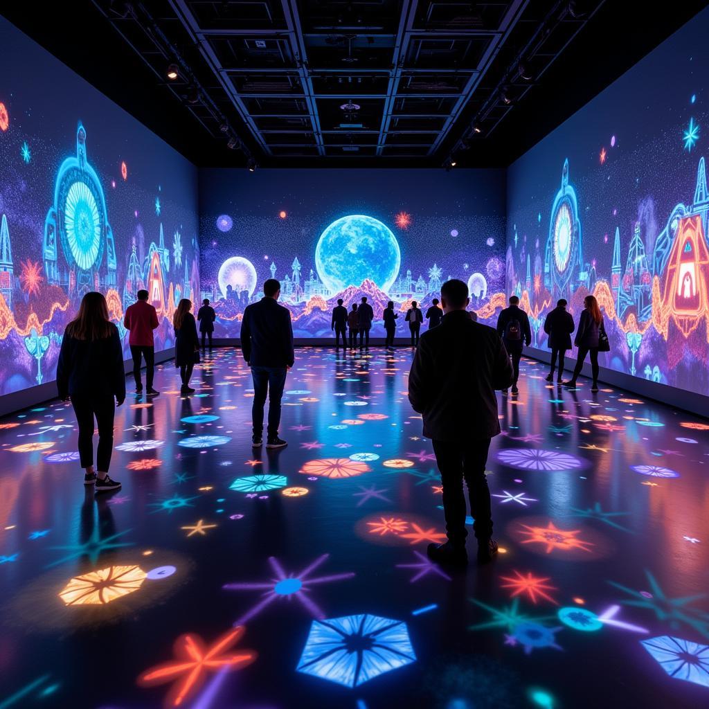 Immersive digital art exhibition featuring dynamic projections and interactive installations