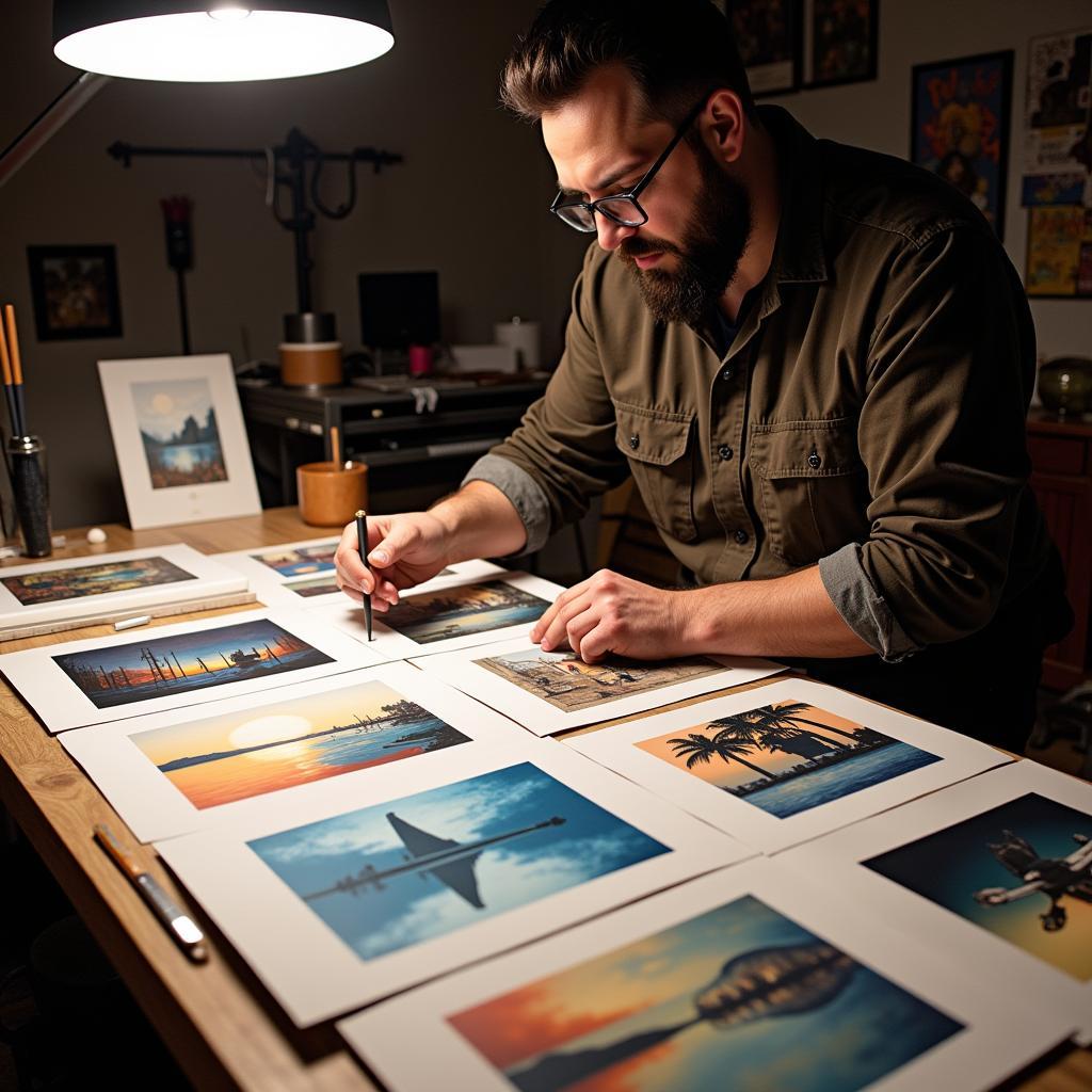 Artist Reviewing Cardstock Print Proofs