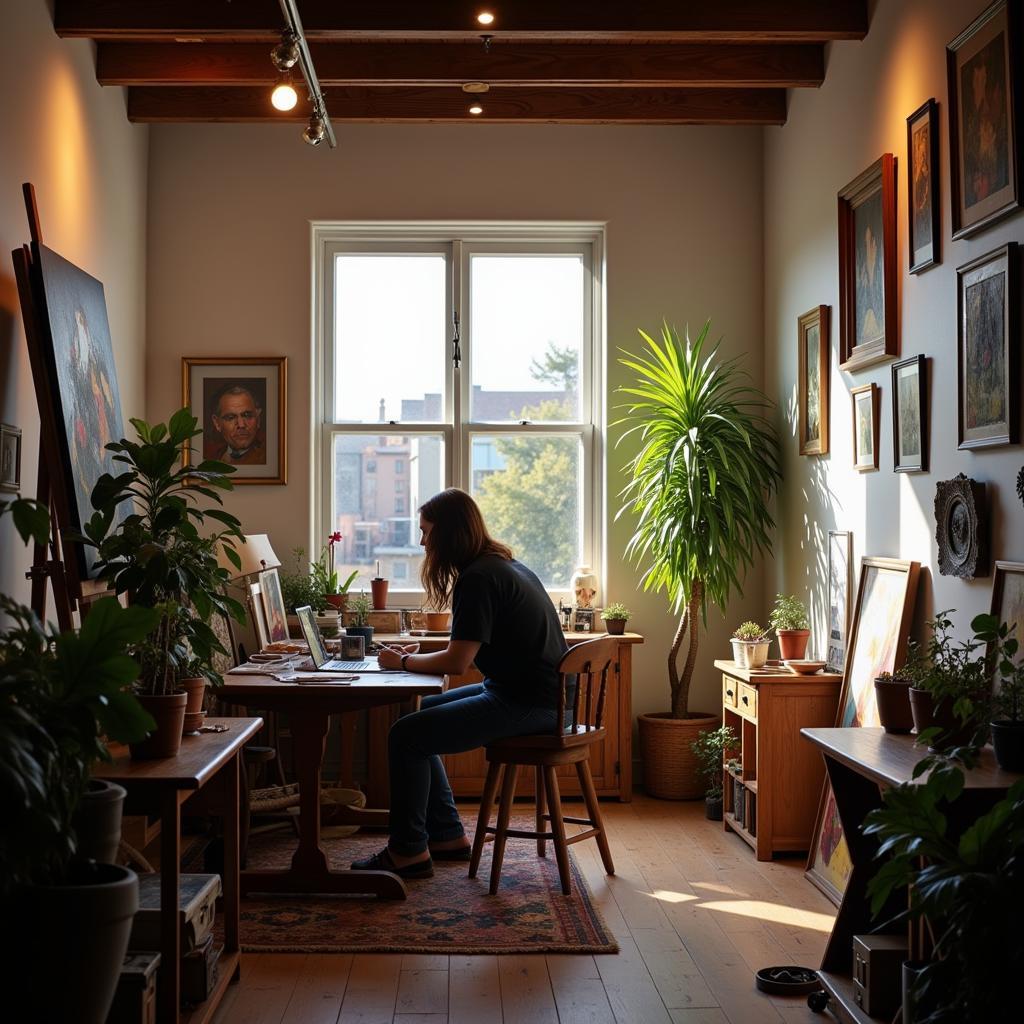 Artist Working in a Well-Lit Studio