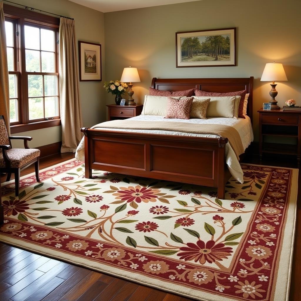 An Arts and Crafts rug in a bedroom setting