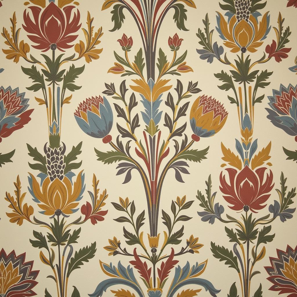 Arts and Crafts Style Wallpaper with Floral Patterns