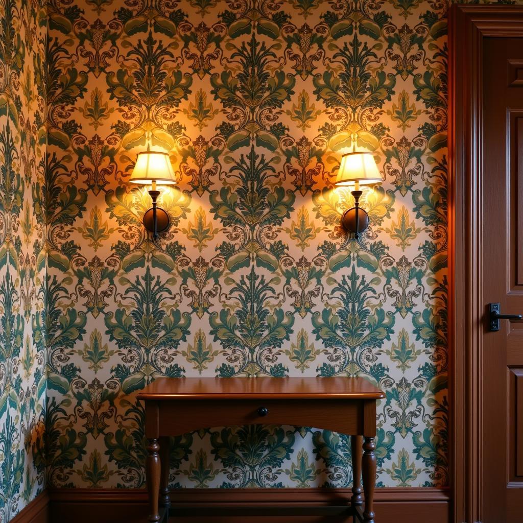 Arts and Crafts Wall with Sconces and Wallpaper