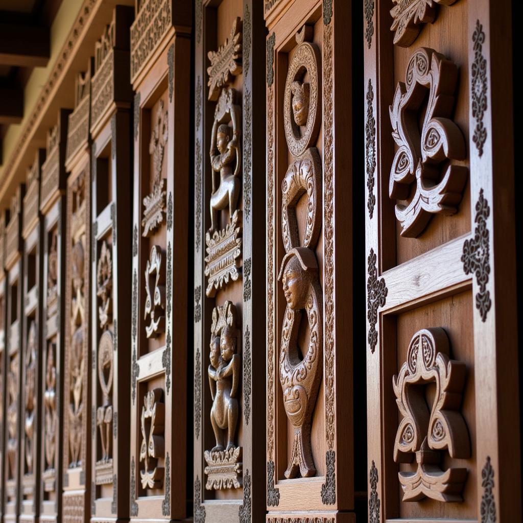 Intricate Balinese wooden wall art panels showcasing traditional craftsmanship.