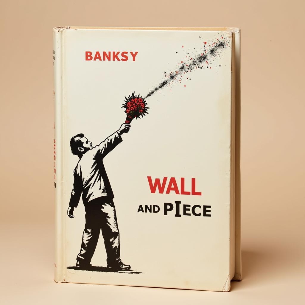 Banksy's Wall and Piece book cover featuring a man throwing a bouquet of flowers like a Molotov cocktail.