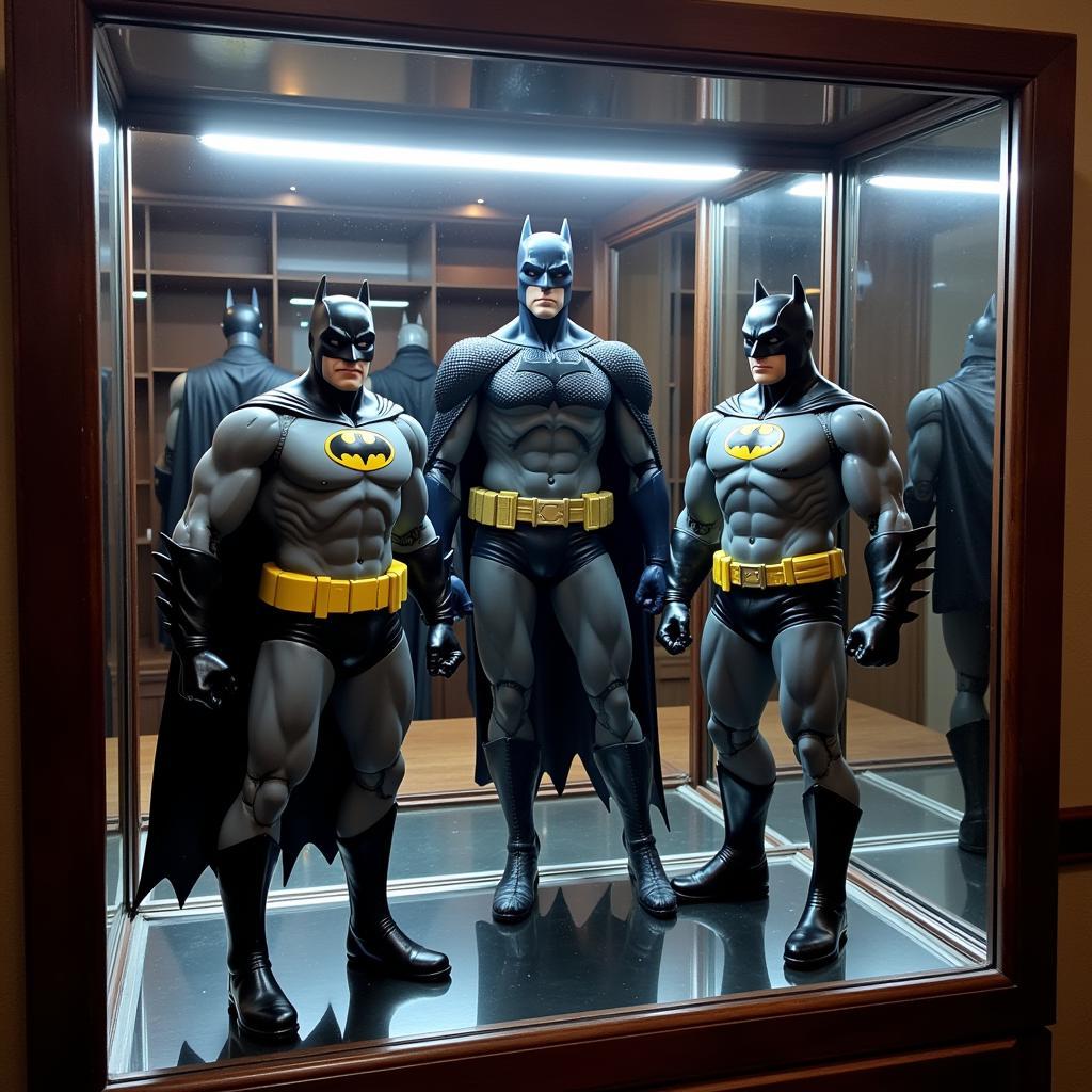 A display case showcasing a collection of Batman Kai Arts figures