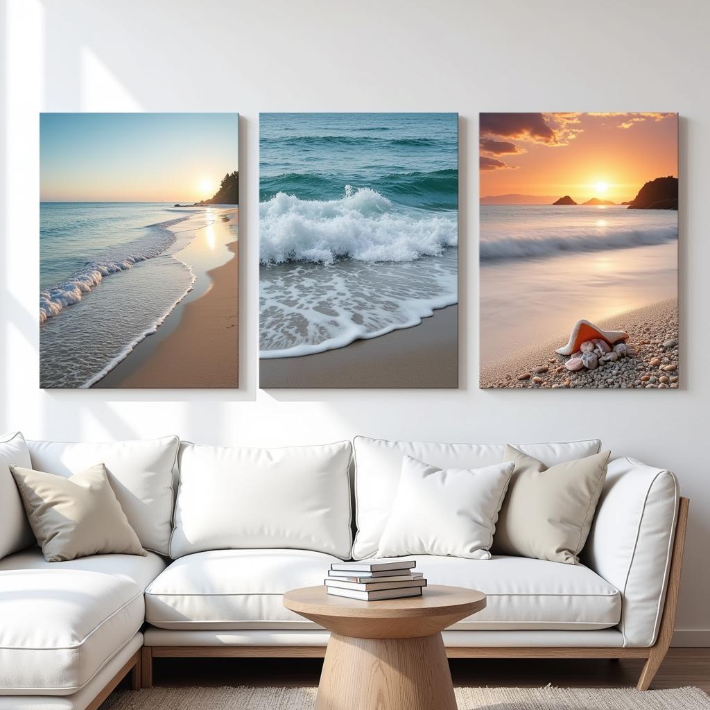 Beach photo wall art displayed as metal prints.