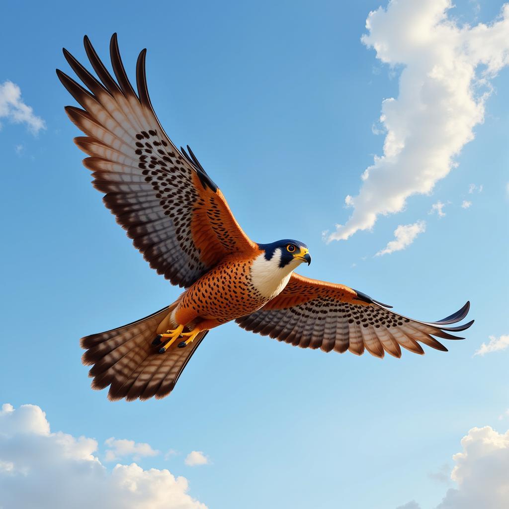 Digital painting of a Peregrine Falcon in flight, capturing the details of its feathers and the intensity of its gaze