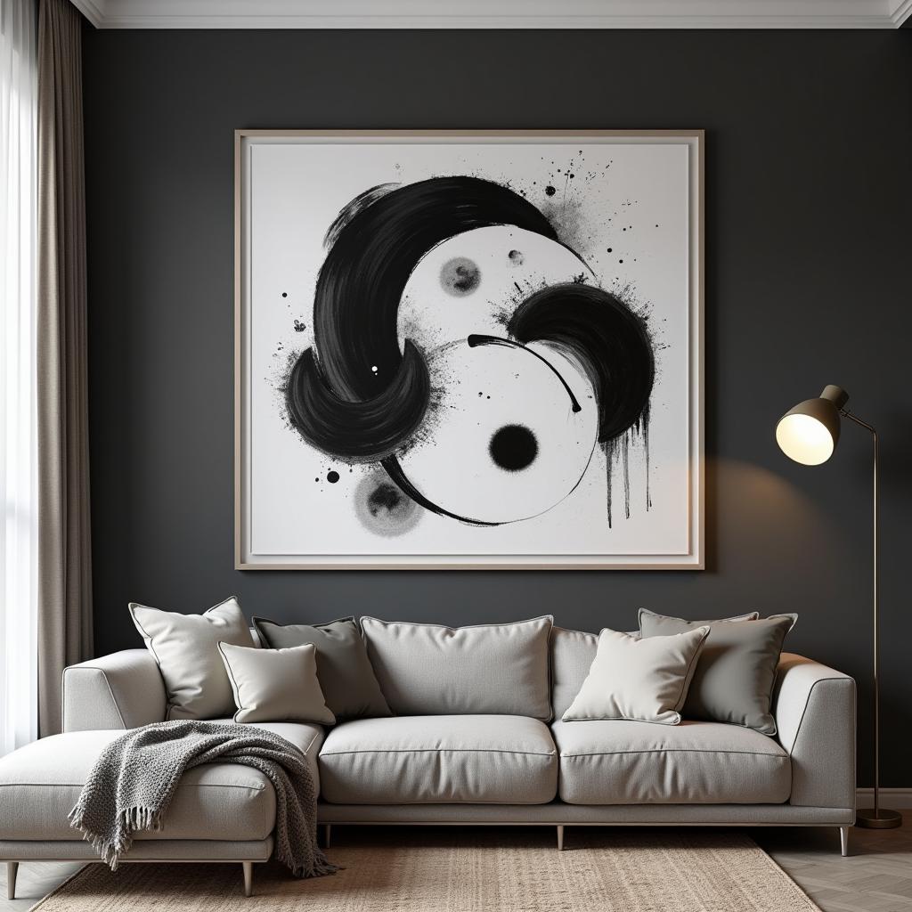 Modern Black and White Framed Abstract Art