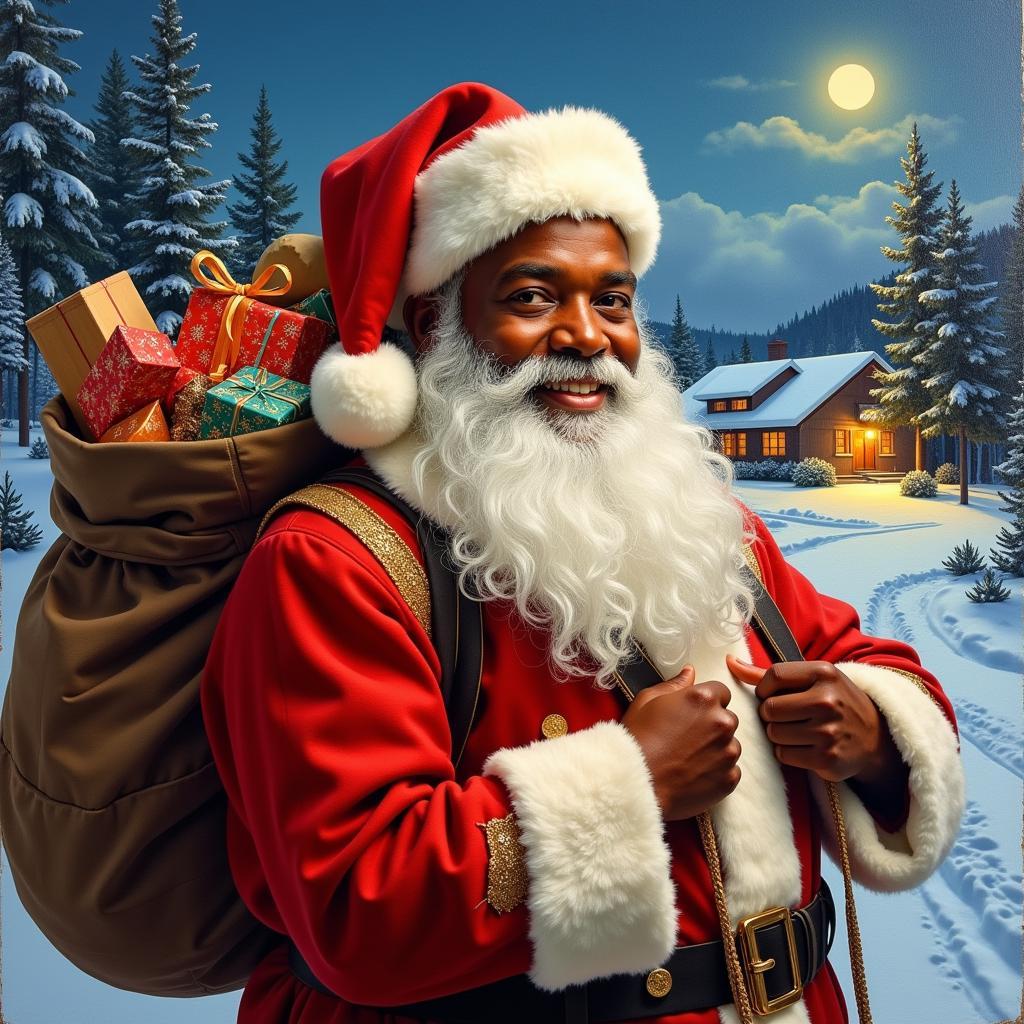 Black Santa Claus Canvas Painting