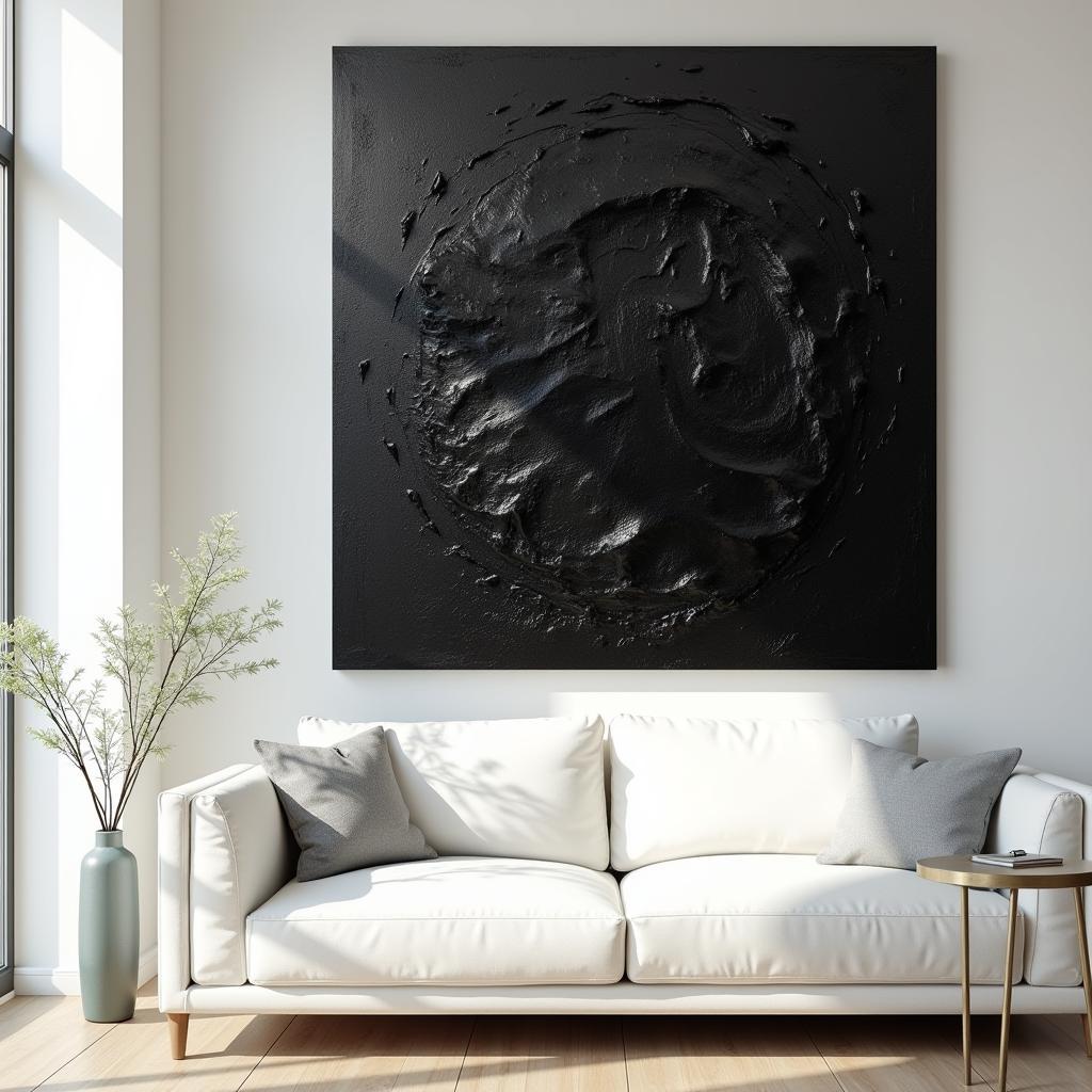 Black Textured Wall Art in a Modern Living Room