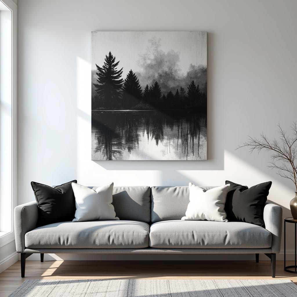 Black and White Abstract Canvas Art in a Modern Living Room