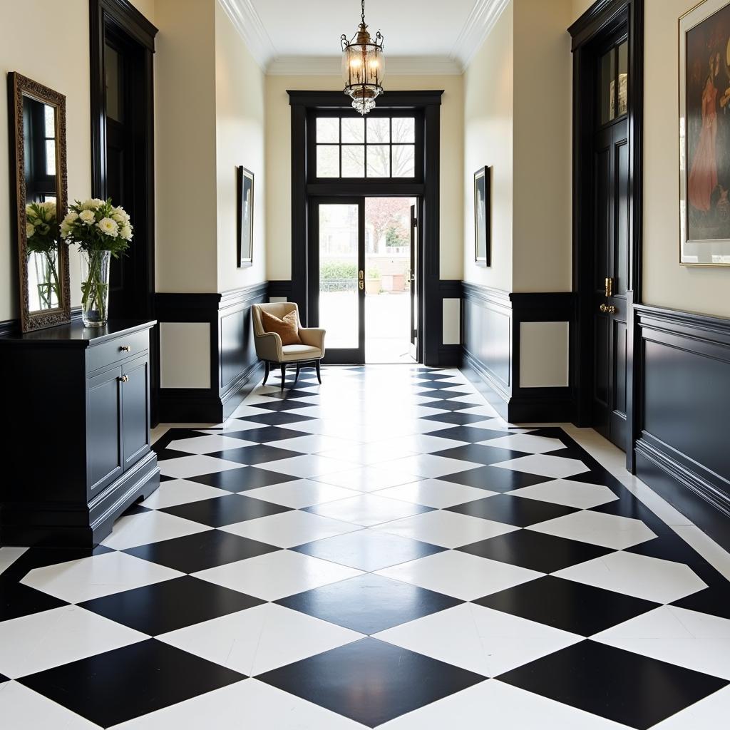 Black and White Art Deco Tiles Hallway Floor