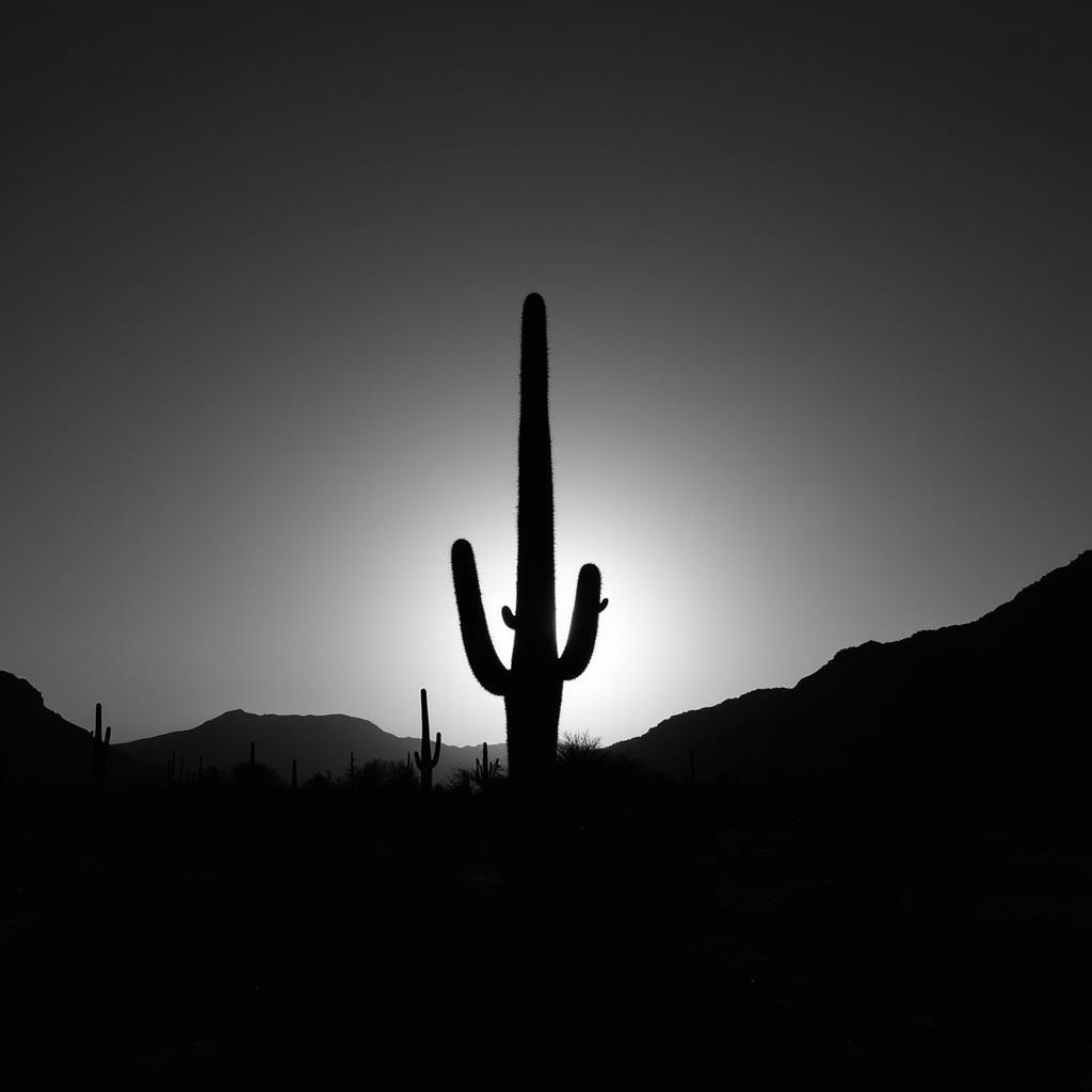 Black and White Desert Cactus at Sunset Wall Art