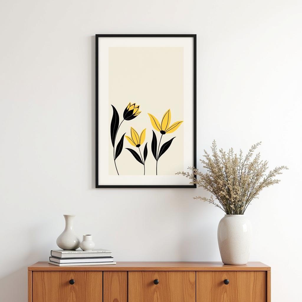 Black and Yellow Botanical Print Wall Art