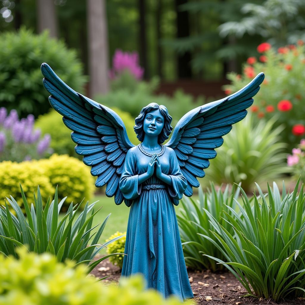 Blue Angel Sculpture in a Garden