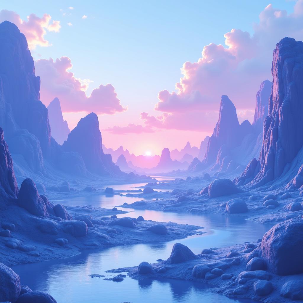 Digital Art Landscape in Blue and Pink