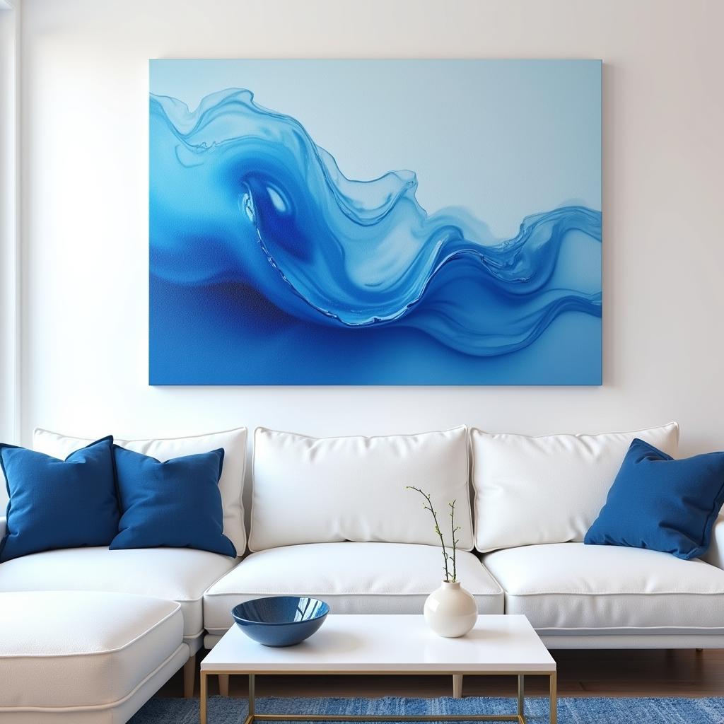 Blue and White Canvas Art in Living Room