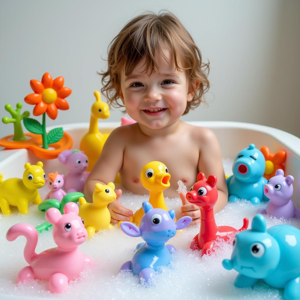 Vibrant and playful bubble bath art creations, showcasing various colors and shapes.