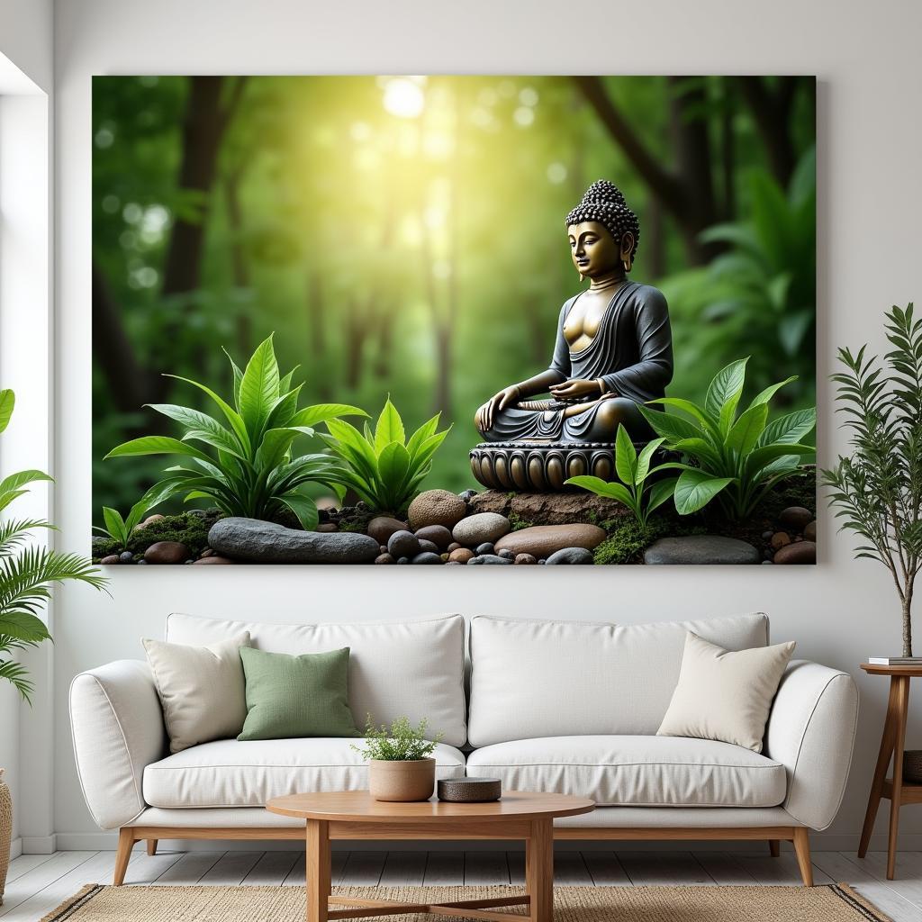 Buddha Art on Canvas for Home Decor: Tranquil and inspiring wall art featuring Buddha in a peaceful setting.