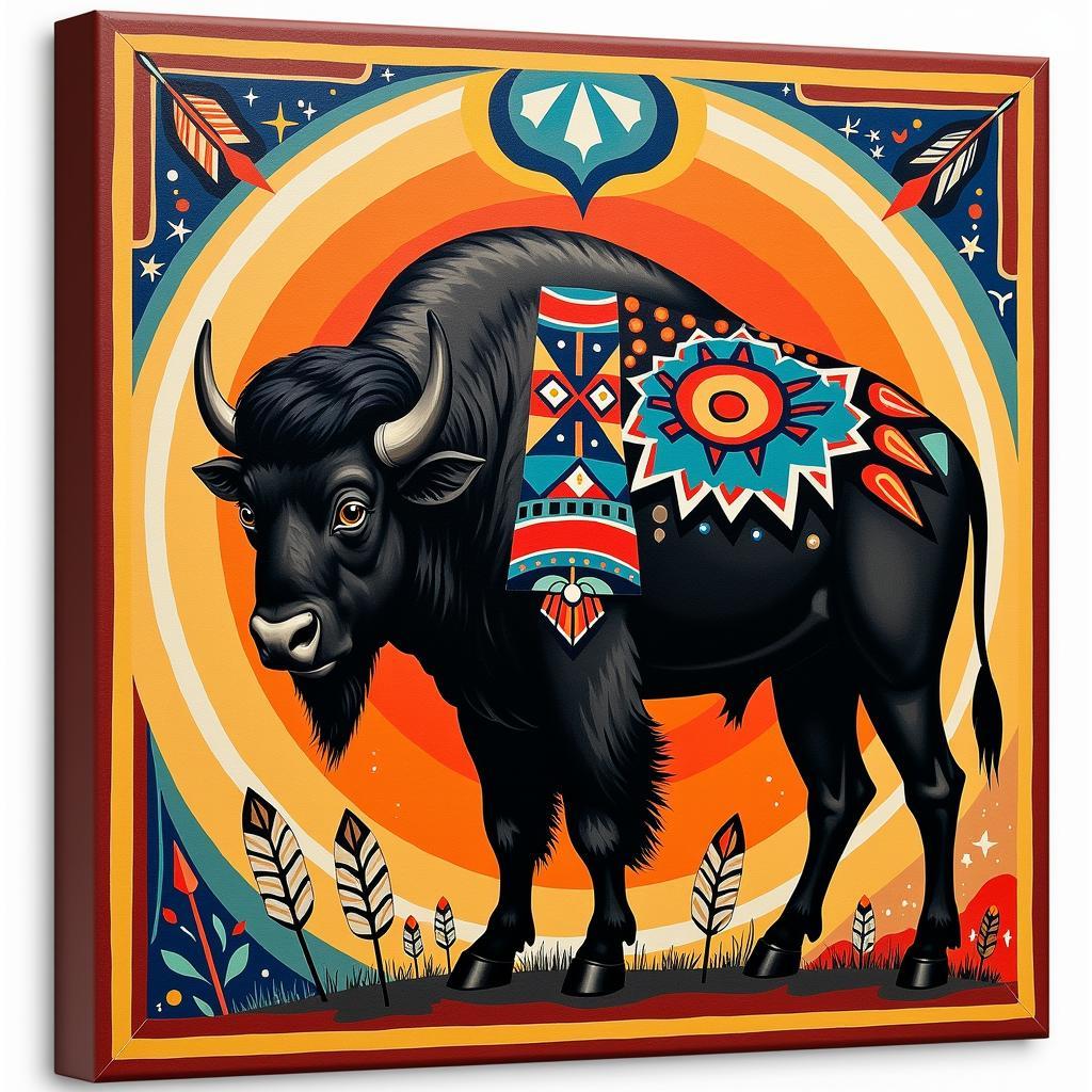 Buffalo Canvas Art in Native American Style