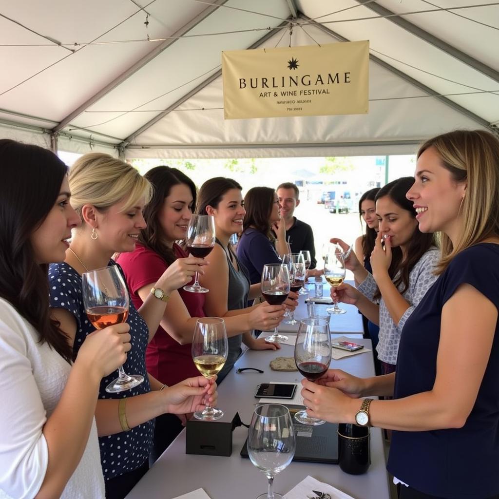 People enjoying wine tasting at the Burlingame Art & Wine Festival