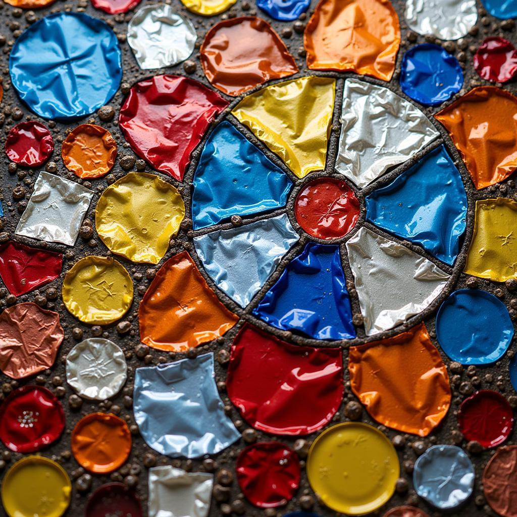 Candy wrapper mosaic showcasing vibrant colors and intricate patterns