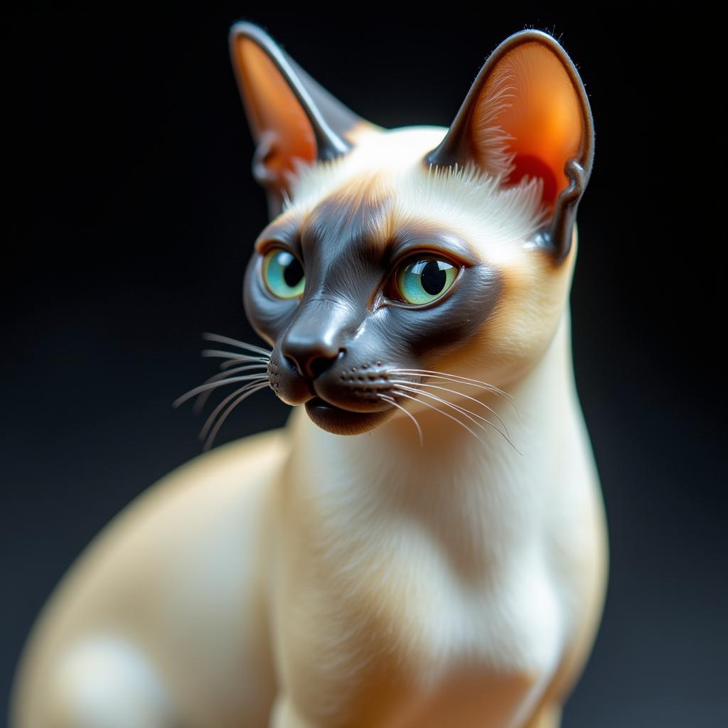 Cat Art Glass Sculpture: A Detailed Depiction of a Siamese Cat Crafted in Glass