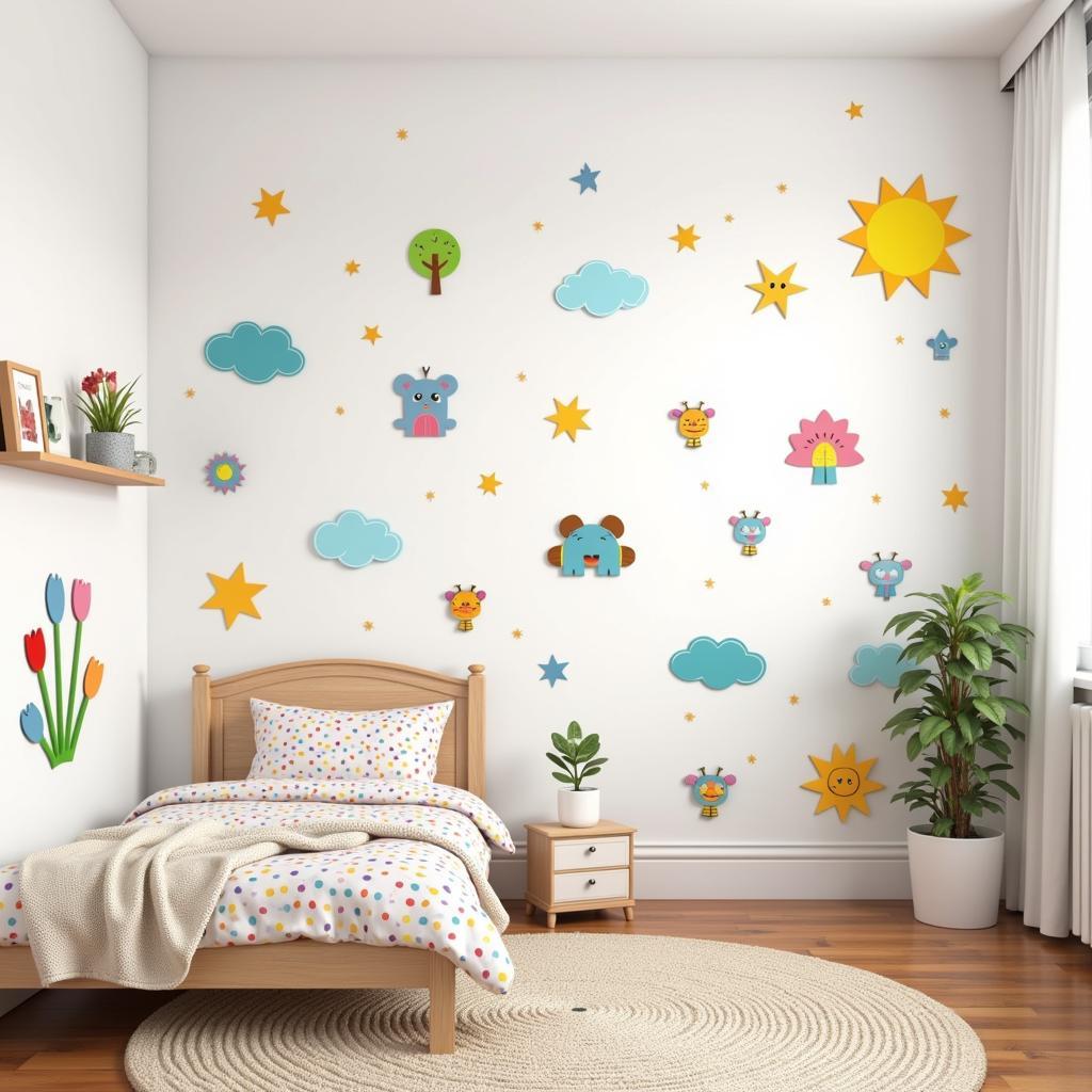 A Child's Bedroom Decorated with Children's Sticker Wall Art