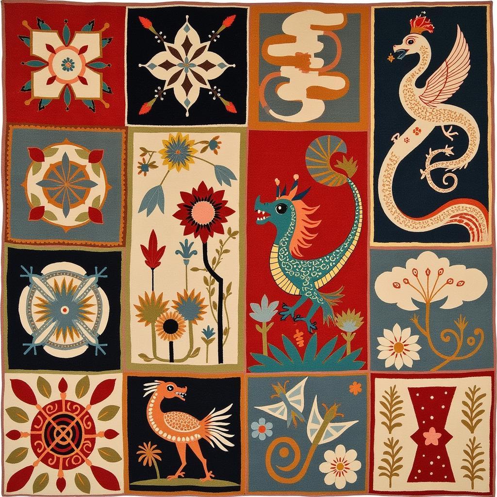 Detail of various Chinese and Art Deco motifs found in antique Chinese Art Deco rugs.