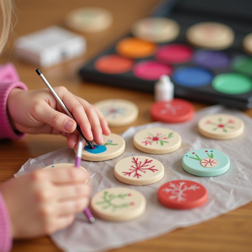 Second Graders Painting Christmas Ornaments