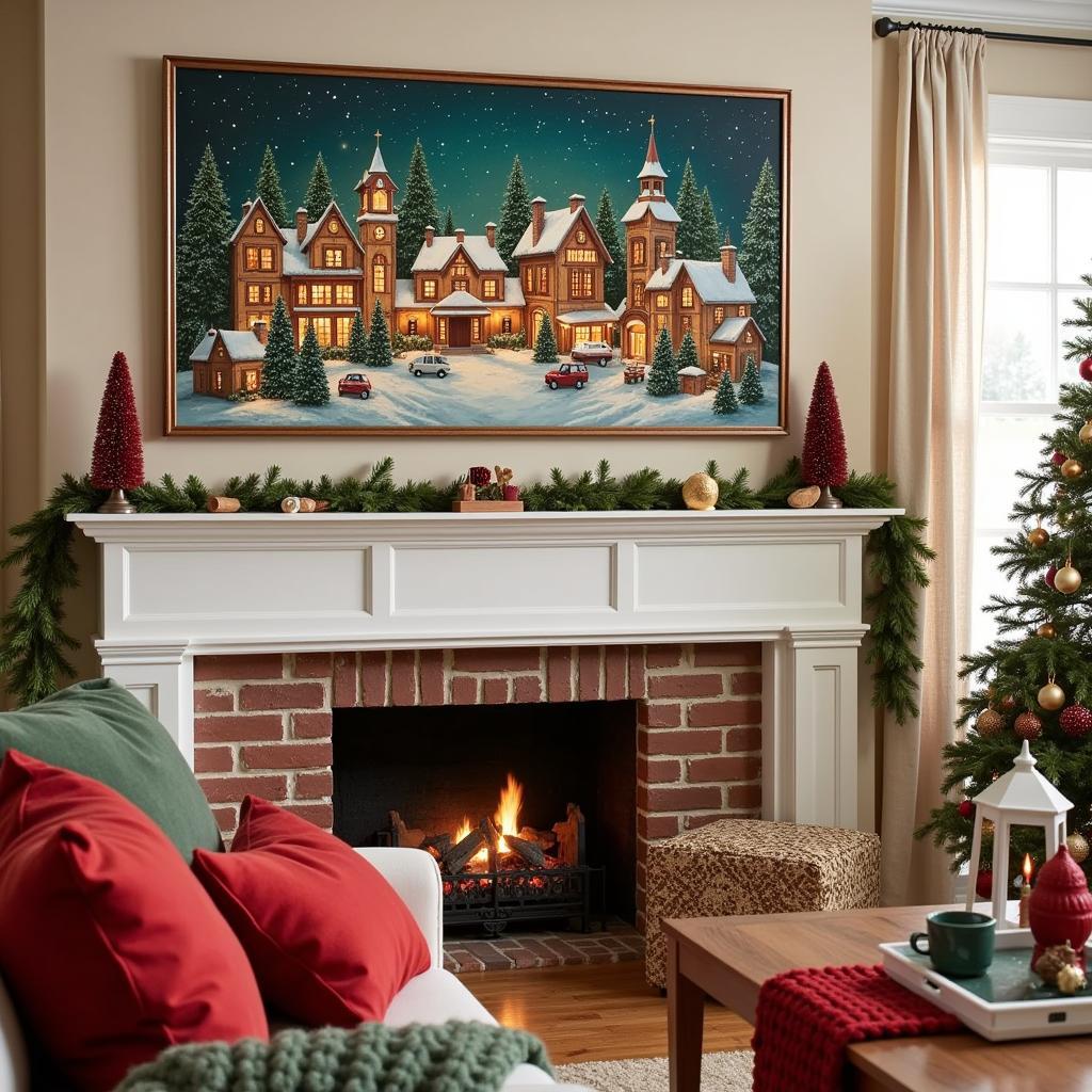 Christmas Village Wall Art as a Centerpiece in a Living Room