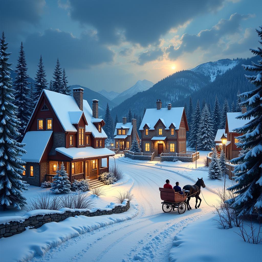 Christmas Village Wall Art Depicting a Snowy Landscape