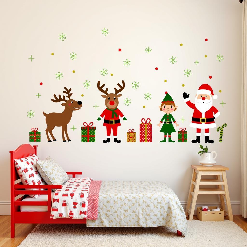 Christmas wall art decals in a child's bedroom