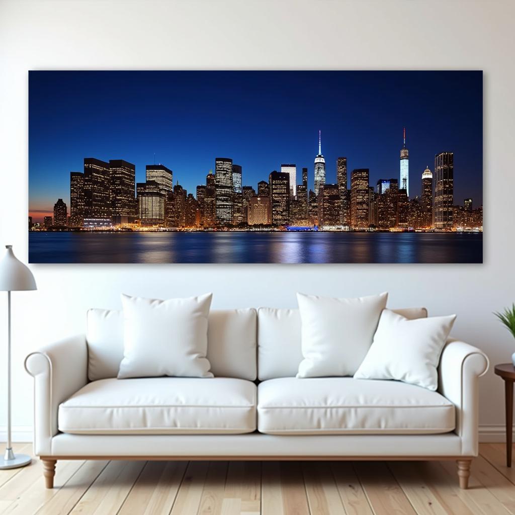 Modern Living Room with City Canvas Wall Art