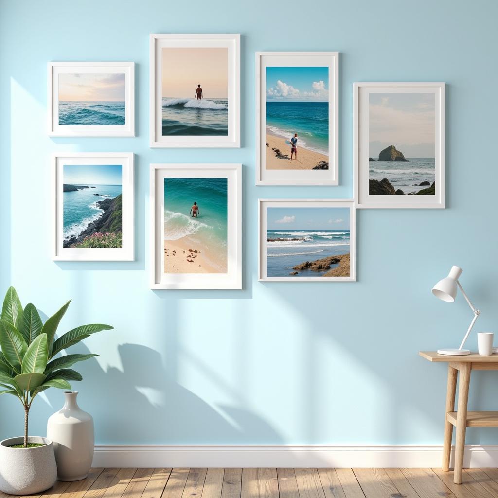 Collection of Surf Art Prints in a Gallery Wall