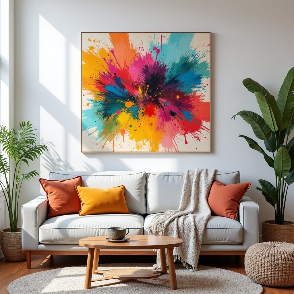 Colorful canvas wall art adds vibrancy to a living room