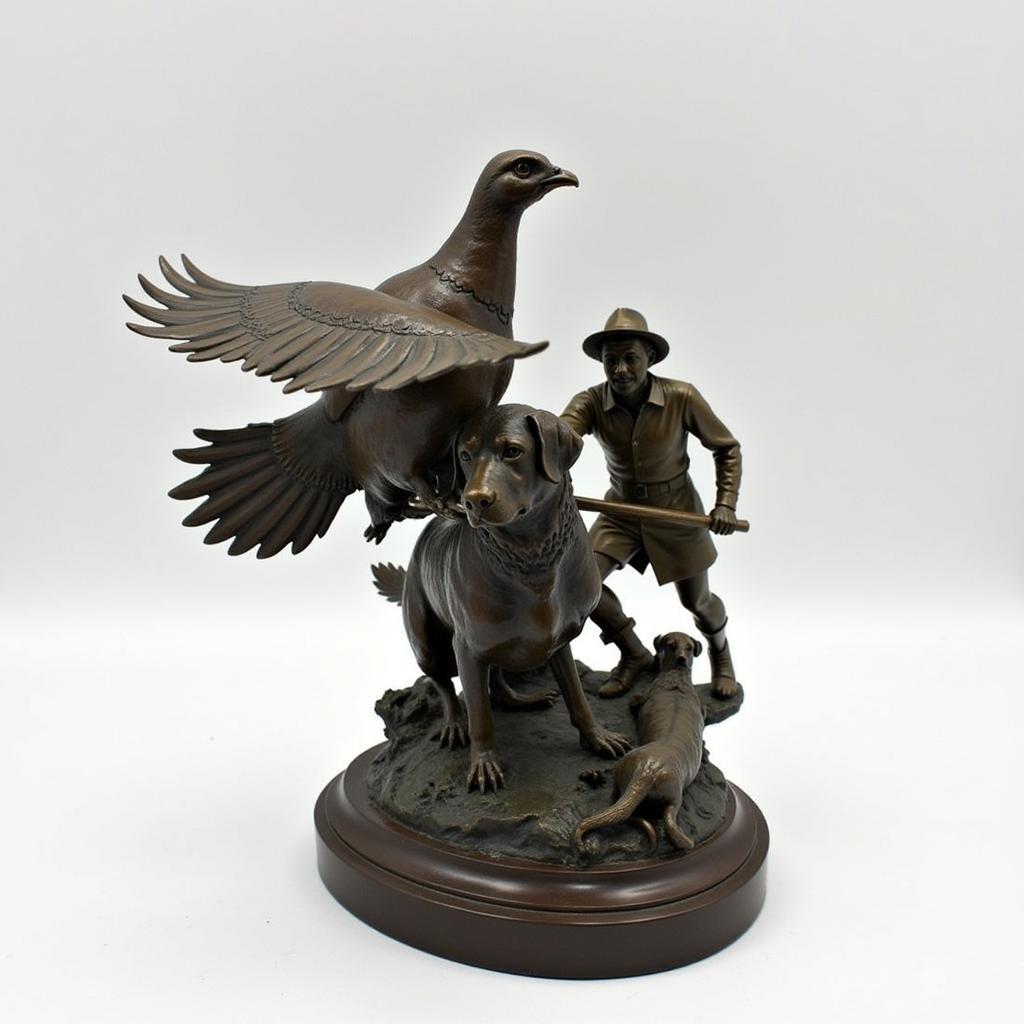 Contemporary Bronze Pheasant Hunting Sculpture