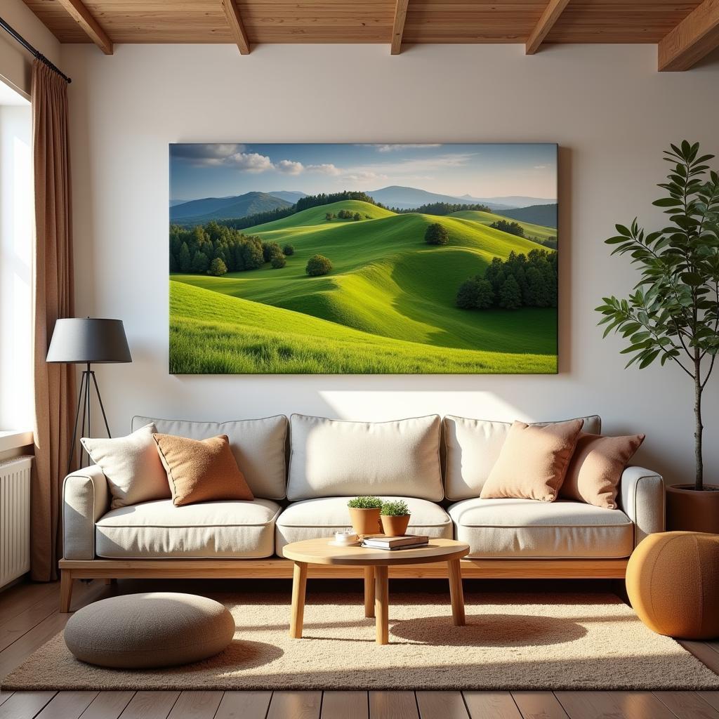 Countryside wall art in a living room setting