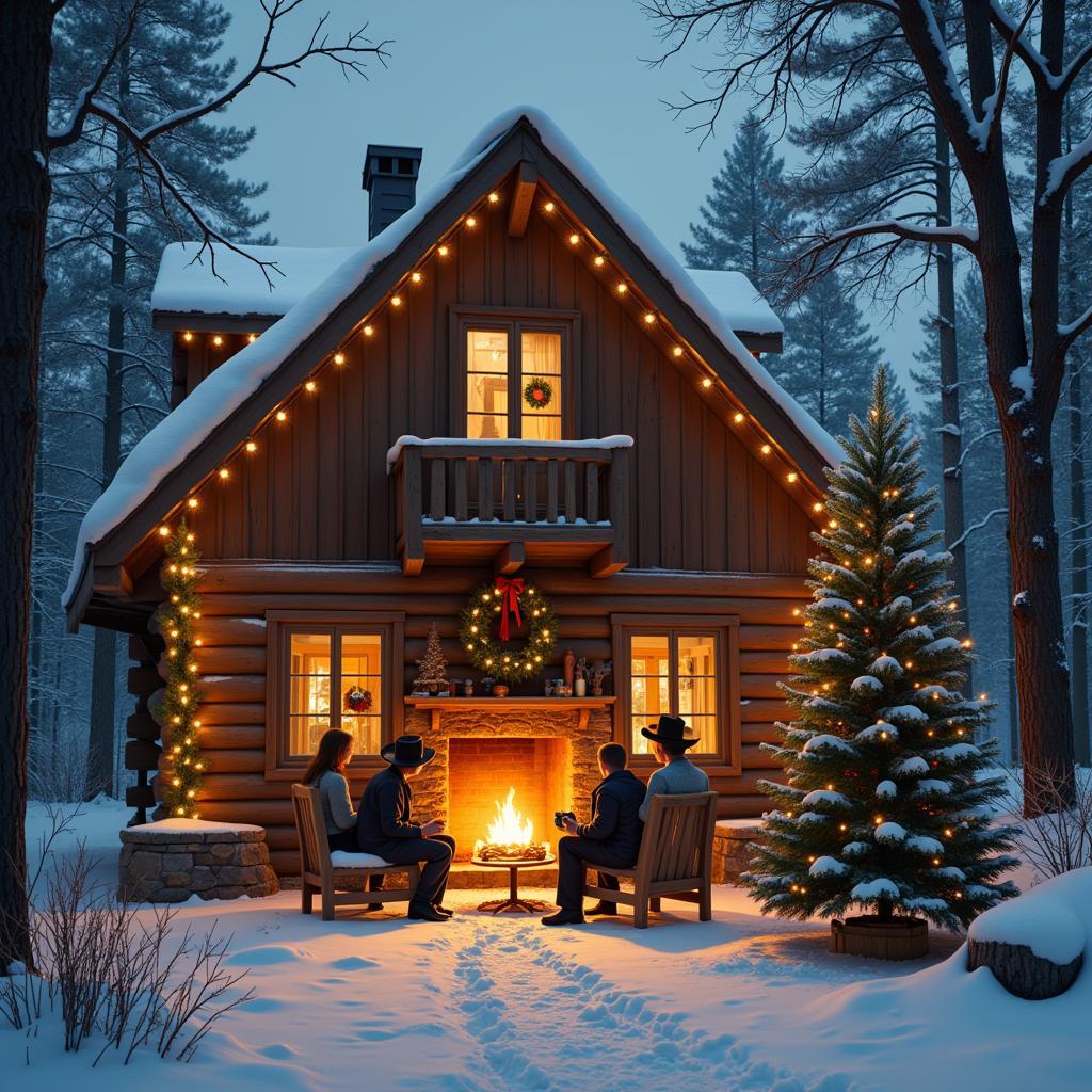 Cowboy Christmas Cabin Scene