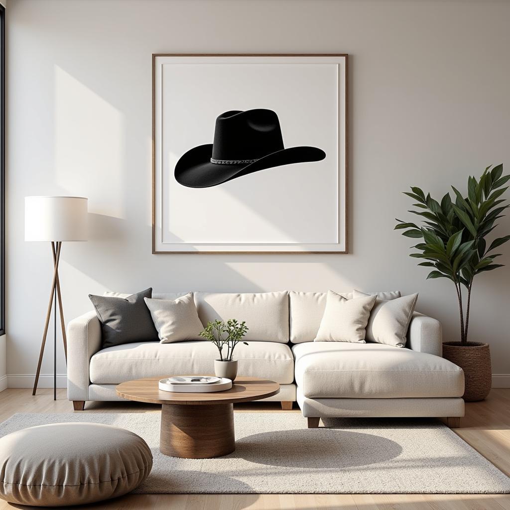 Cowboy hat wall art in a modern home.