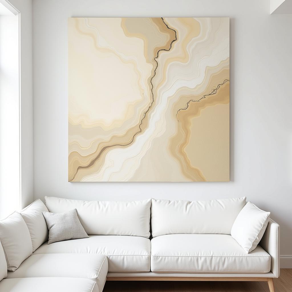 Abstract cream and white wall art adds a touch of elegance to a modern living room.