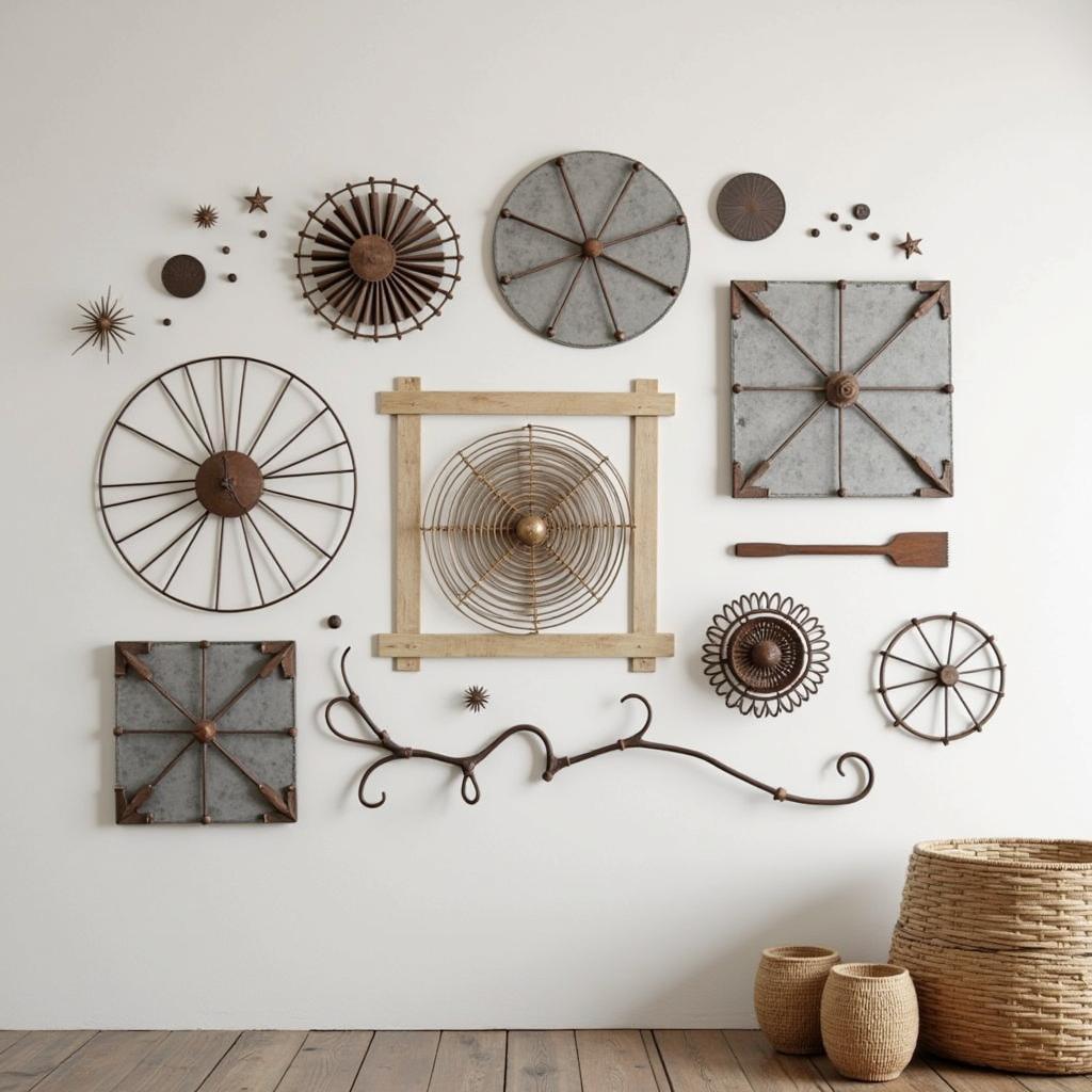 Creating a visually appealing gallery wall using various sizes and styles of metal art.