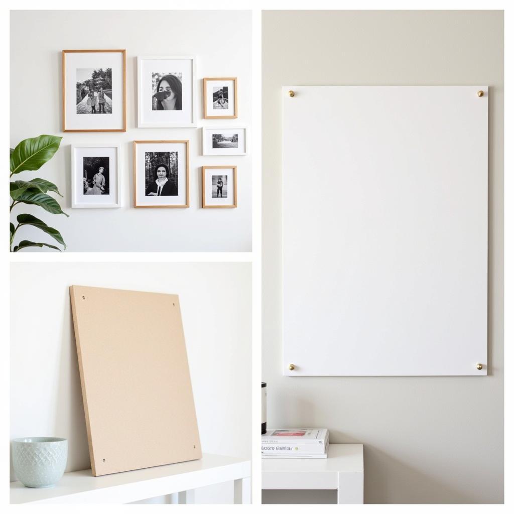 Various creative ways to display art board prints, including gallery walls and minimalist mounting techniques.