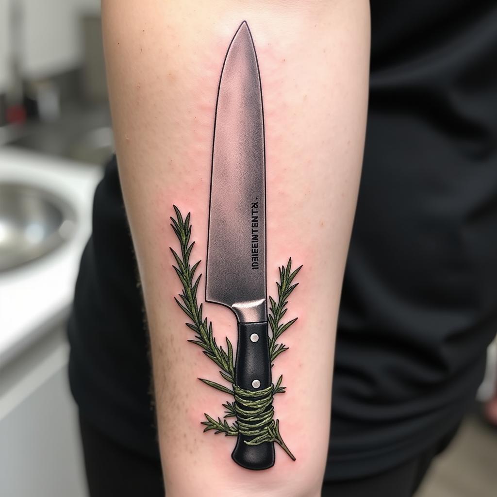 Chef Knife Tattoo with Herbs