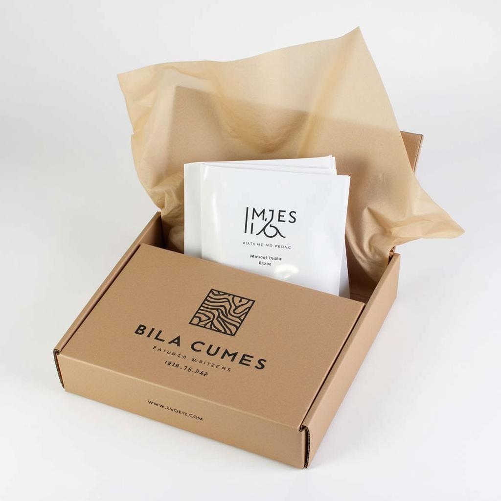 Example of custom-branded packaging for art prints with logo and tissue paper.