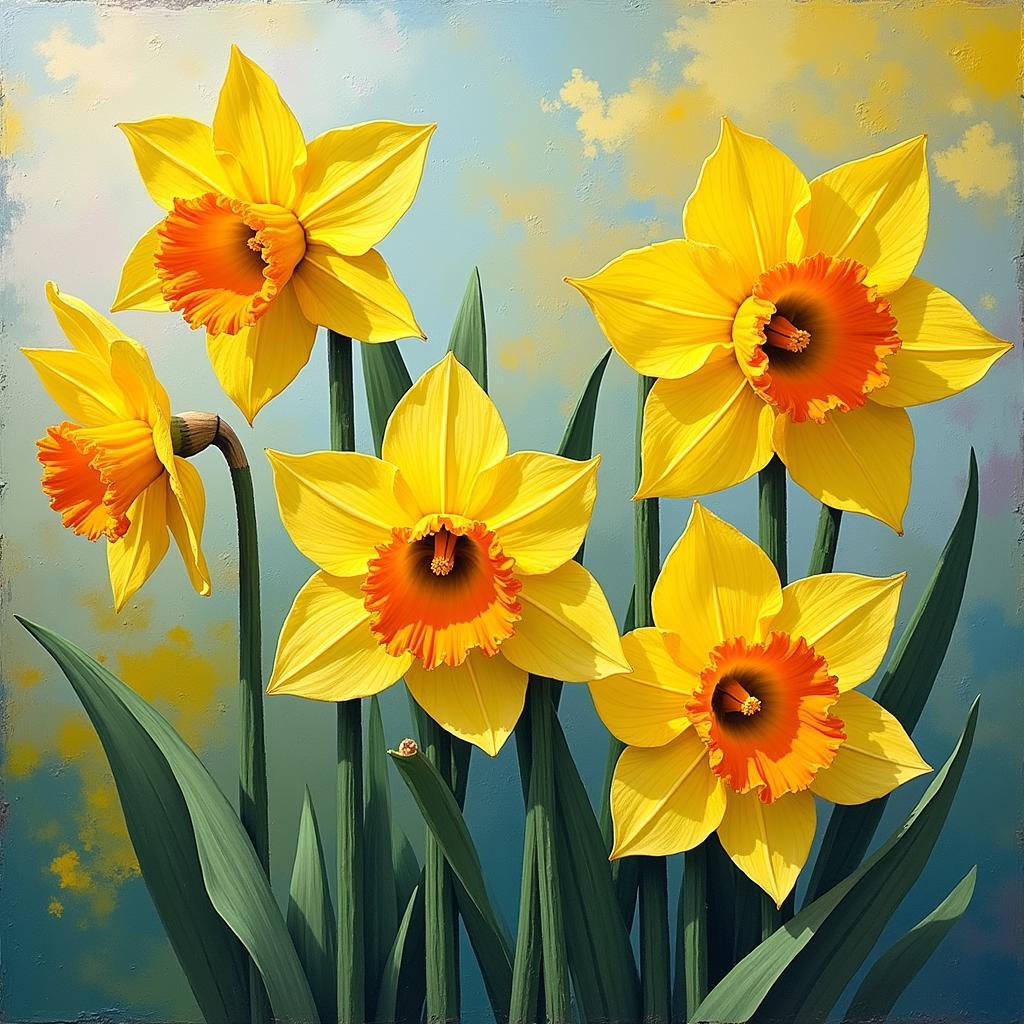 Abstract Painting of Daffodils in Vibrant Colors